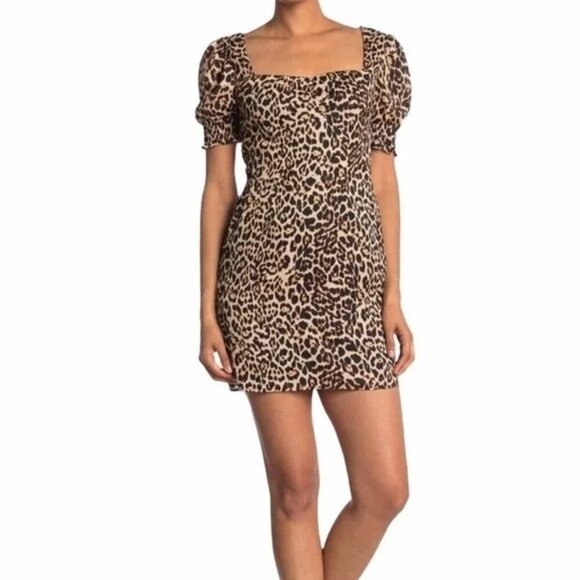 NSR NWT Animal Leopard Print Puff Sleeve Dress Size S - Picture 1 of 8